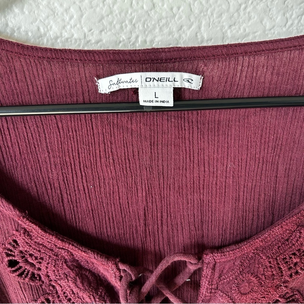 O'Neill Burgundy Sheer Lace-Up Swim Suit Cover Women’s Large - Picture 7 of 11